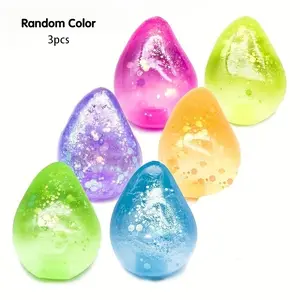 3pcs Random Color Soft Tpr Glitter Teardrop Squishy Toy, Transparent Jelly Texture Fidget Stress Relief, Ideal for Holidays & Events, Squishy Series