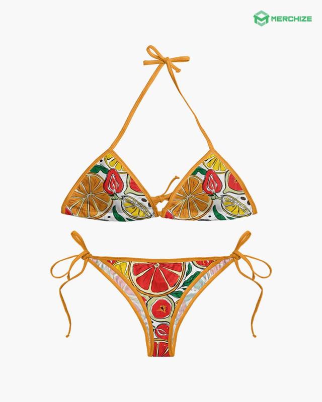 [Made-to-Order] Coors Light American Flag Drinking Triangle Bikini Set - Retro Swim Bra & Tie Side Swim Thong, Bathing Suits