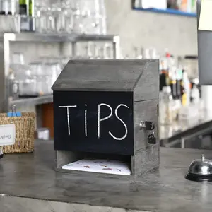 Gray Wood Suggestion, Comment Box with Lock and Chalkboard Surface, Feedback Collector Ballot Holder