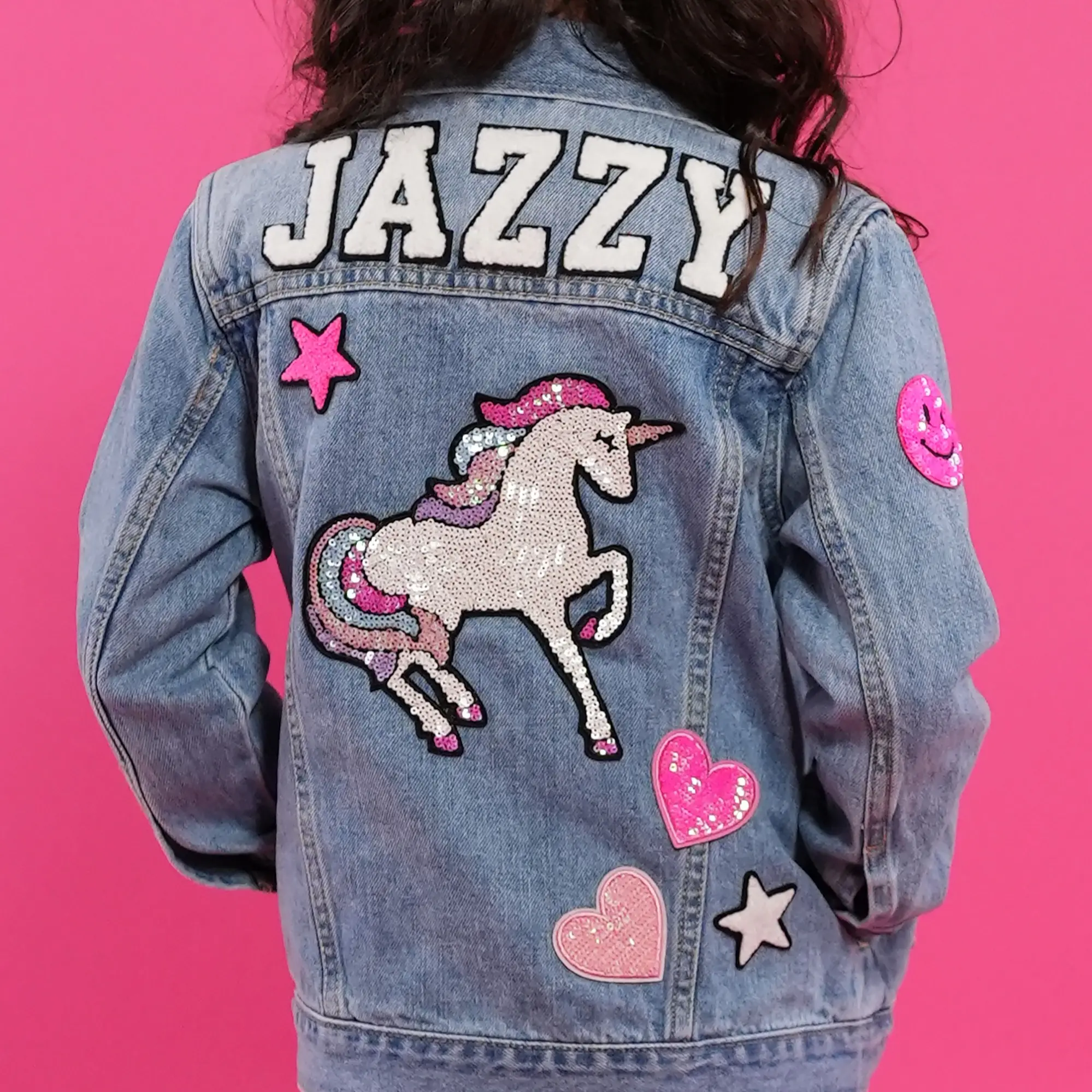 Sequin Unicorn Custom Kids' Denim Jacket | Chenille Patches | Personalized Denim Jacket