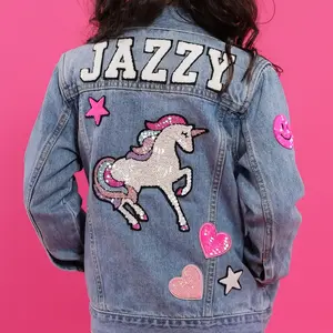 Sequin Unicorn Custom Kids' Denim Jacket | Chenille Patches | Personalized Denim Jacket