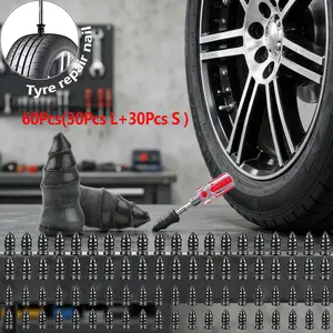 60Pcs Tire Repair Screws Plugs, Self-service Tyre Repair Vacuum Rubber Nails Kit for Car/Motorcycle/Truck/Tractor Puncture Fast Tyre Repair Supplies