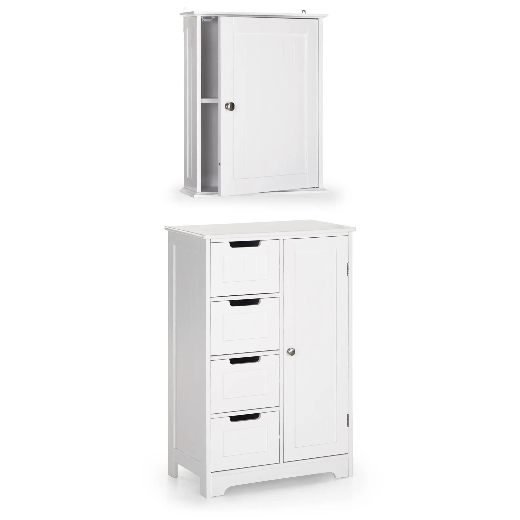 PHIVILLA Storage Cabinet Sets,Includes Wall Mounted Medicine Cabinet and Floor Storage Cabinet with 4 Drawers & 1 Cupboard for Living Room, Kitchen, Bathroom