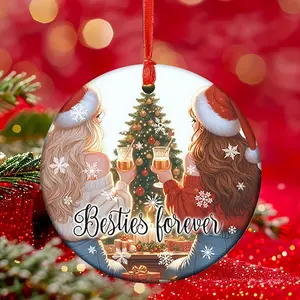 Besties Forever Ornament, Best Friend Friendship Christmas Ornament, Besties Ornament, Sister Ornament, Ceramic Ornament Plaque Sign, Christmas Tree Hanging Ornaments, Xmas Holidays Celebration Home Decoration Gifts, Gifts for Bestie Friends Sister