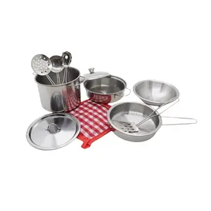 Kids Kitchen Playset Cookware Toy – Stainless Steel Pots & Pans Pretend Cooking Set for Children Gift
