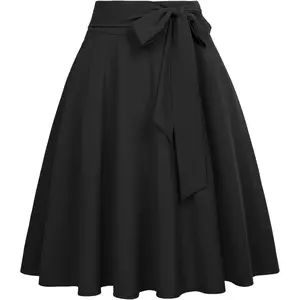 Women's High Waist A-Line Pockets Skirt Skater Flared Midi Skirt Vinage Skirt
