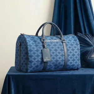 KEEP PERFECT 3D-knitted Large-capacity Blue Travel Bag with Zipper & Shoulder Straps by Professional Designer Lightweight Spring Summer Premium Soft Knit Tech Multifunctional Weekender Bag