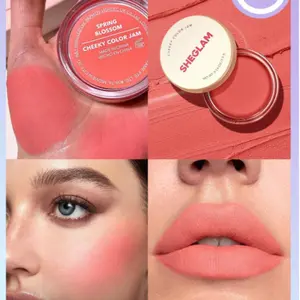 SHEGLAM Cheeky Color Jam - Spring Blossom, 6 Shades Multi-Use Cream Blush Lip Cream Matte Highly Pigmented Natural Blush Powder Face Makeup - Cosmetic