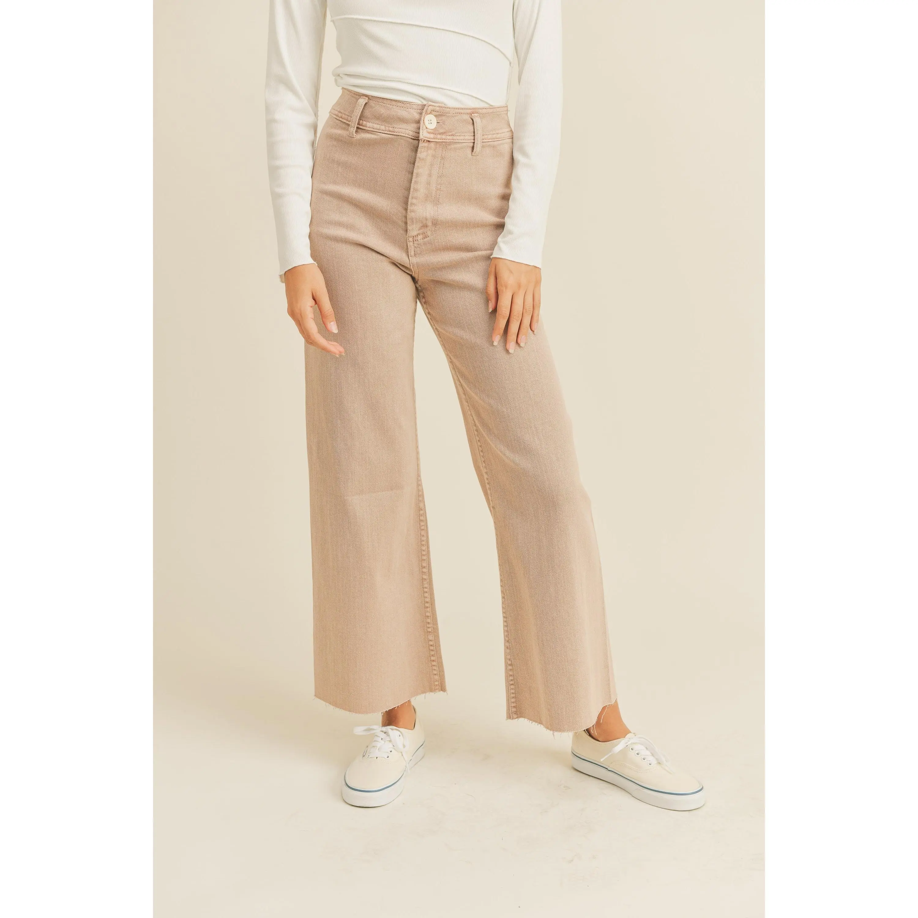 Selma Straight Wide Leg Denim Pants - Mauve