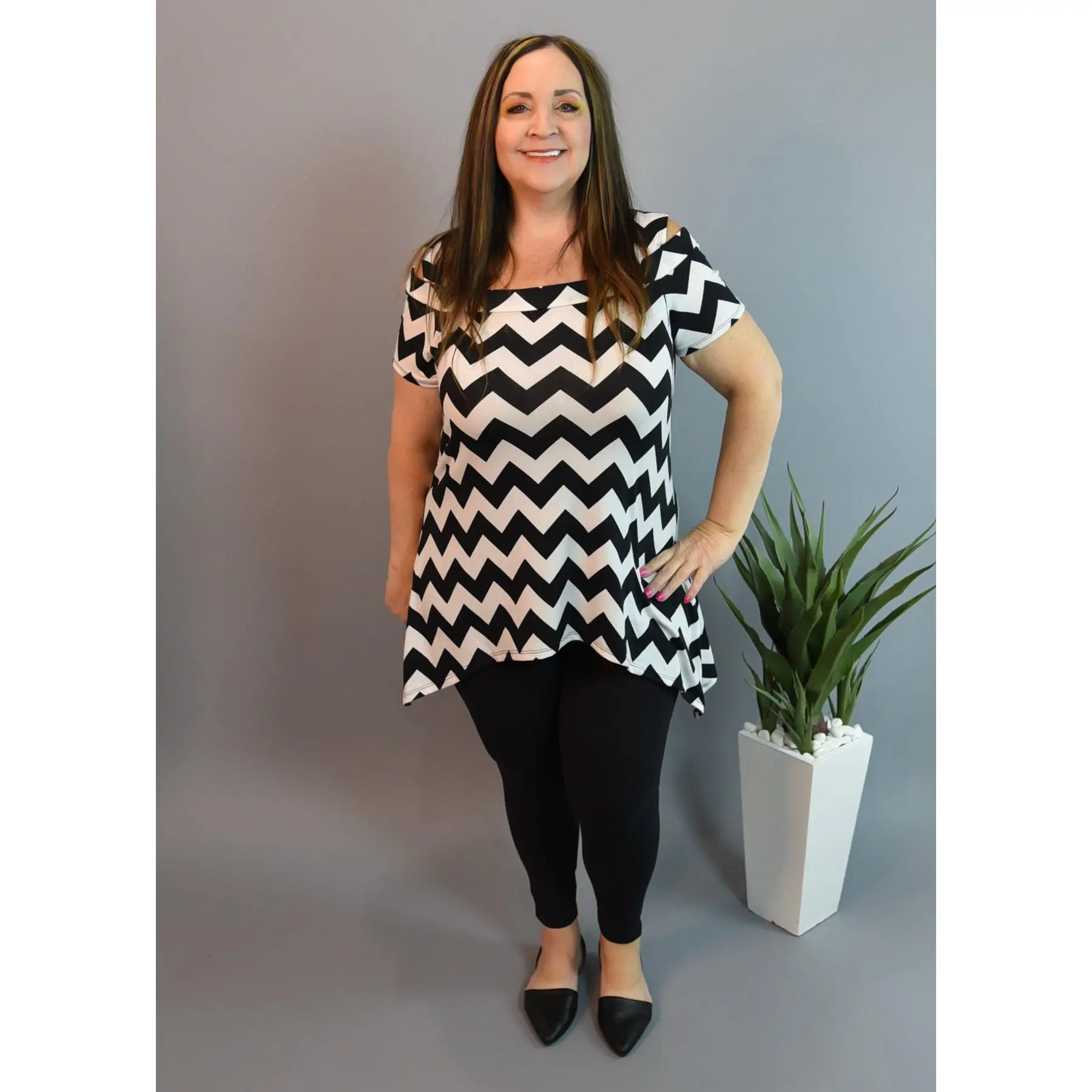 Cold Shoulder Chevron Shark-Bite Tunic