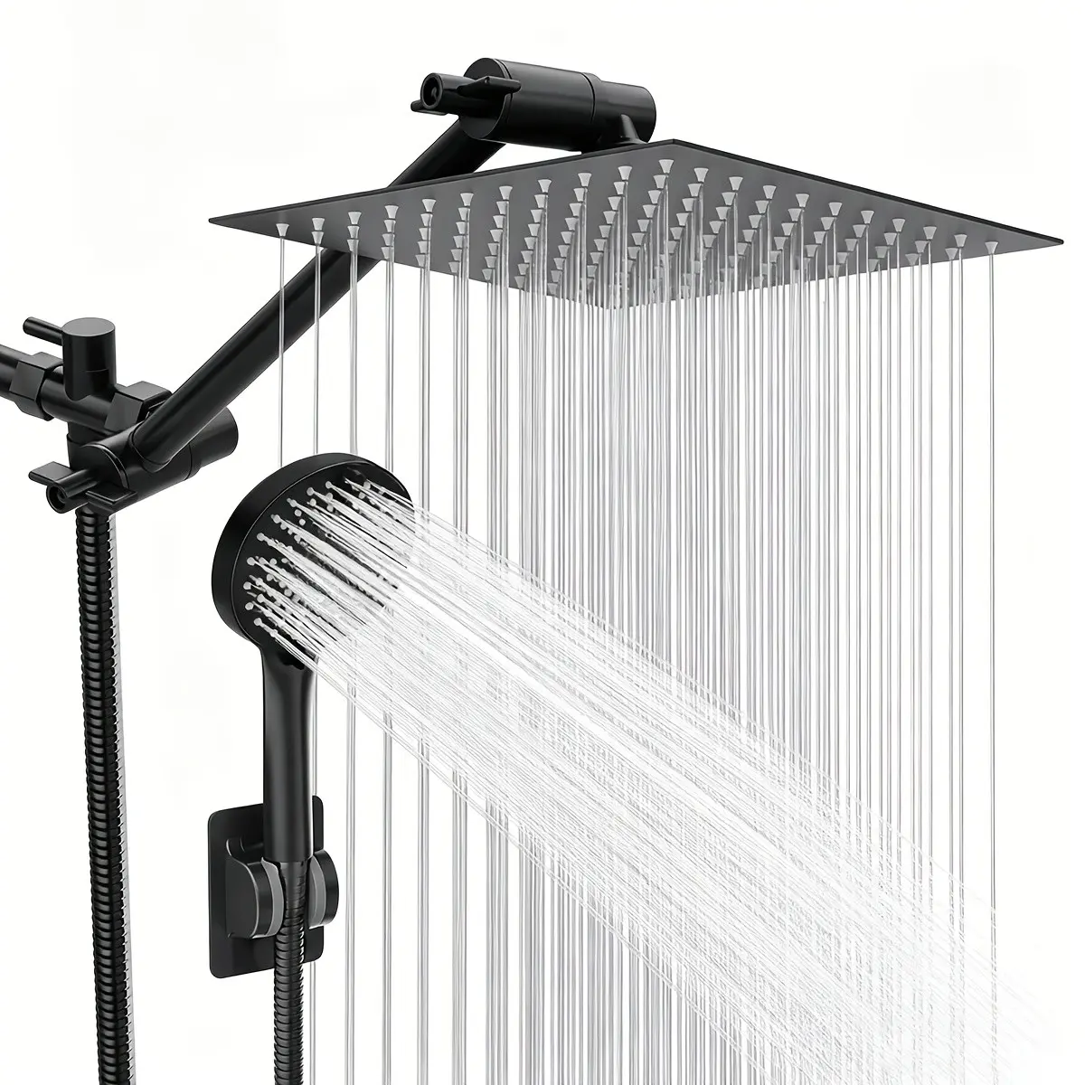 8” Modern Rain Shower Head with Handheld Spray Combo - High Pressure Rainfall System, 360° Rotatable Wall-Mounted Showerheads with Extension Arm & Flow Regulator, Stainless Suitable for Bathroom, Showering, Suitable for Bathing Fixture