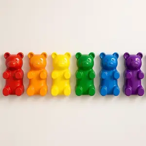 Poptique 10″ Jumbo Gummy Bear Sculpture – High‑Gloss Coated Rainbow Pop Art Decor – Shelf, Bookend or Wall Mount