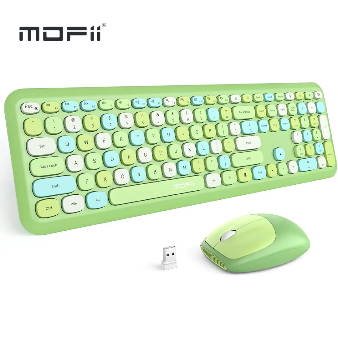 MOFII 2.4G USB Wireless Keyboard and Mouse Combo, 110-Key Silent Slim Compact Full Size Set with Intelligent Power-Saving Chip, Compatible with PC, Laptop, Windows System, None