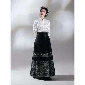 In Stock New Chinese Style Song Style Hanfu Women Adult Black Horse-Face Skirt Suit Daily 2024 New Autumn