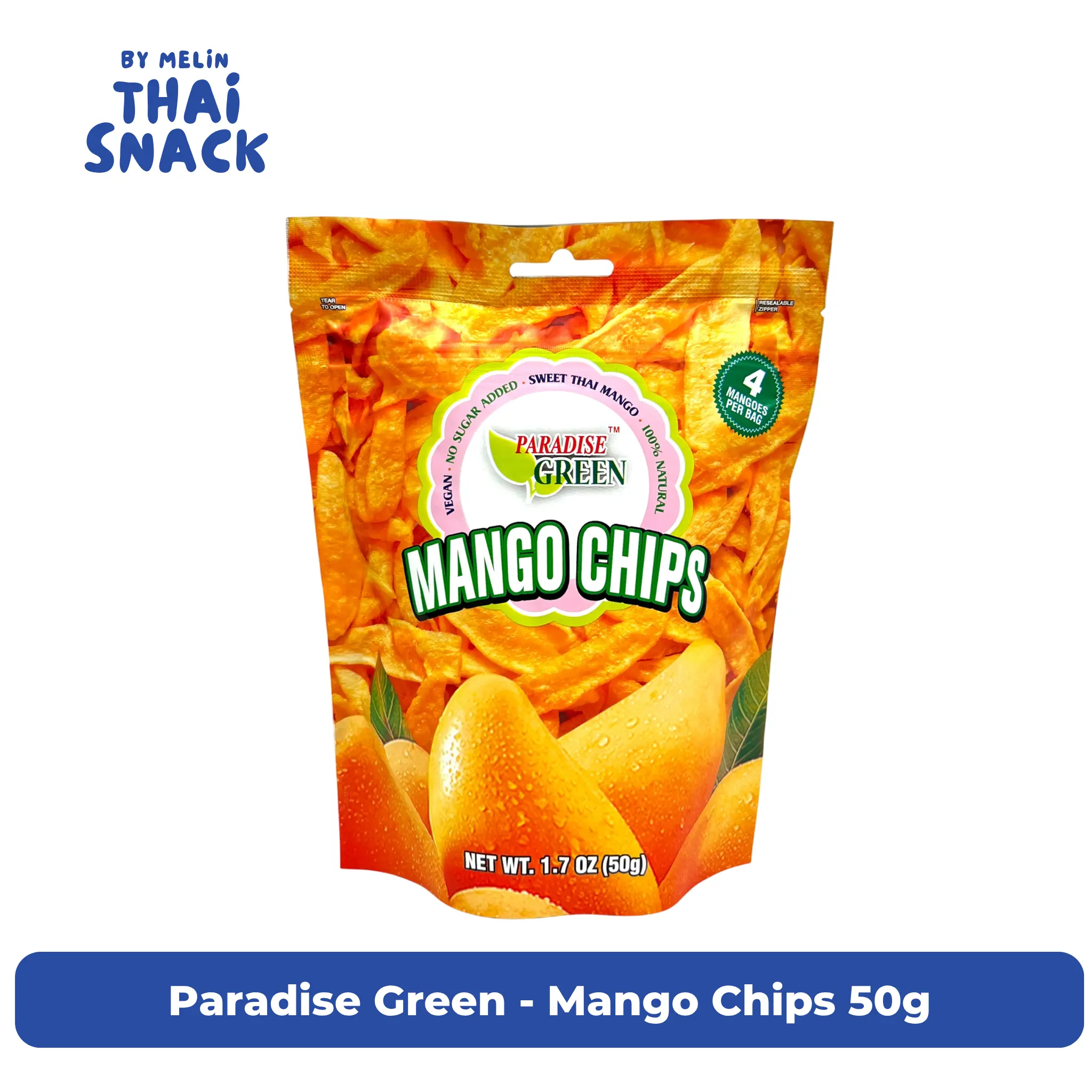 Paradise Green - Vegan Mango Chips 50g - Gluten Free, Non-GMO, Sodium Free (100% Natural)