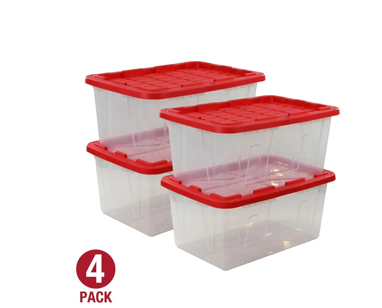 4 Pack 27 Gallon Clear Storage Bins with Red Snap Lids, Heavy-Duty Plastic Containers