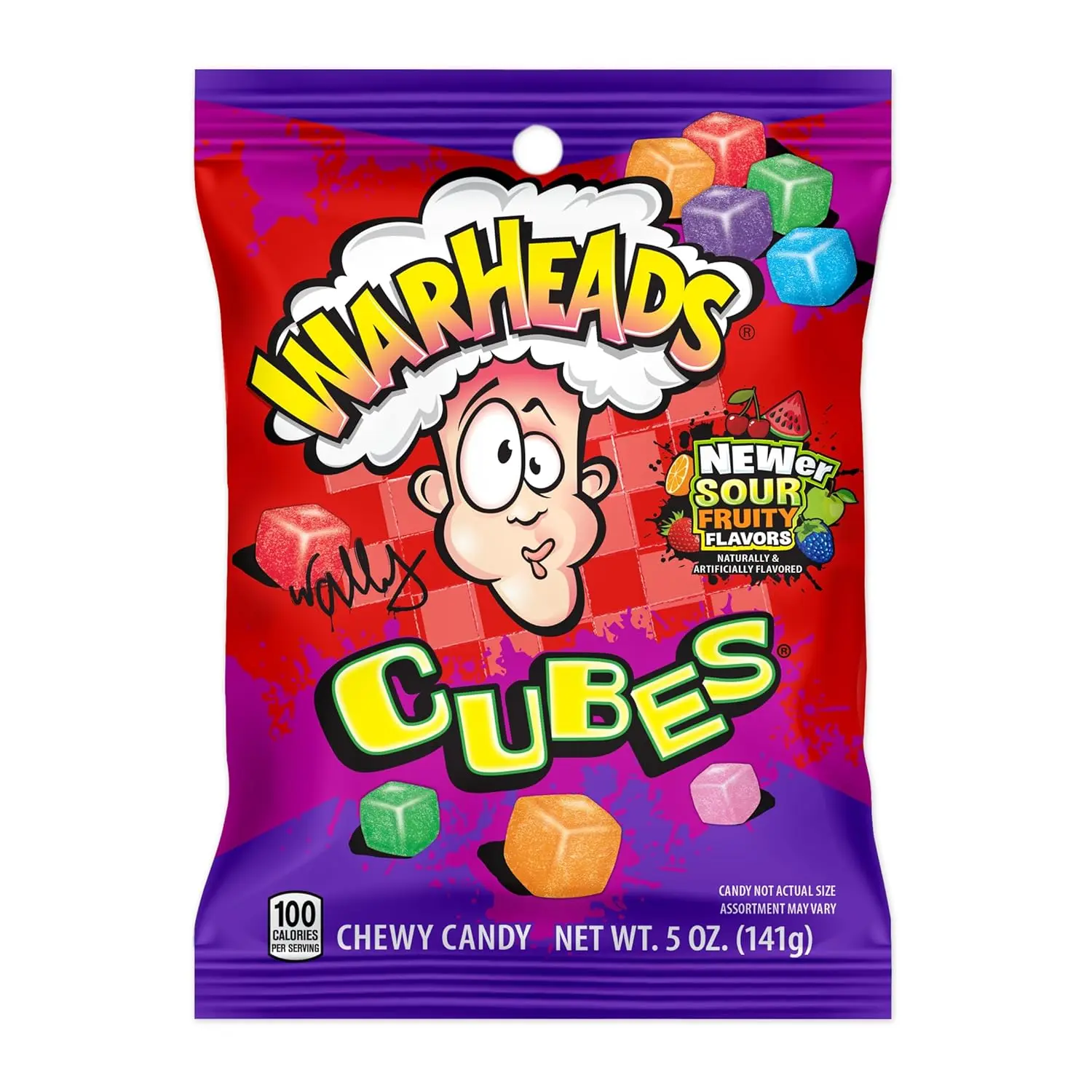 WARHEADS Cubes Sour Chewy Candy 5oz, Fruity Soft Candy Assortment, Orange, Watermelon, Blue Raspberry, Black Cherry, Strawberry & Green Apple