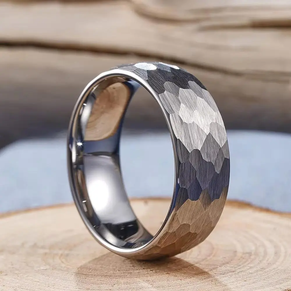 Black Brushed Stainless Steel Couple Ring Fashion Hammered Multi-faceted Titanium Rings for Men Women Wedding Engagement Jewelry