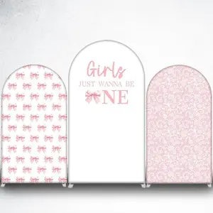 15-day Delivery Pink Bow Pattern Arch Backdrop Cover for Coquette Baby Shower and Party