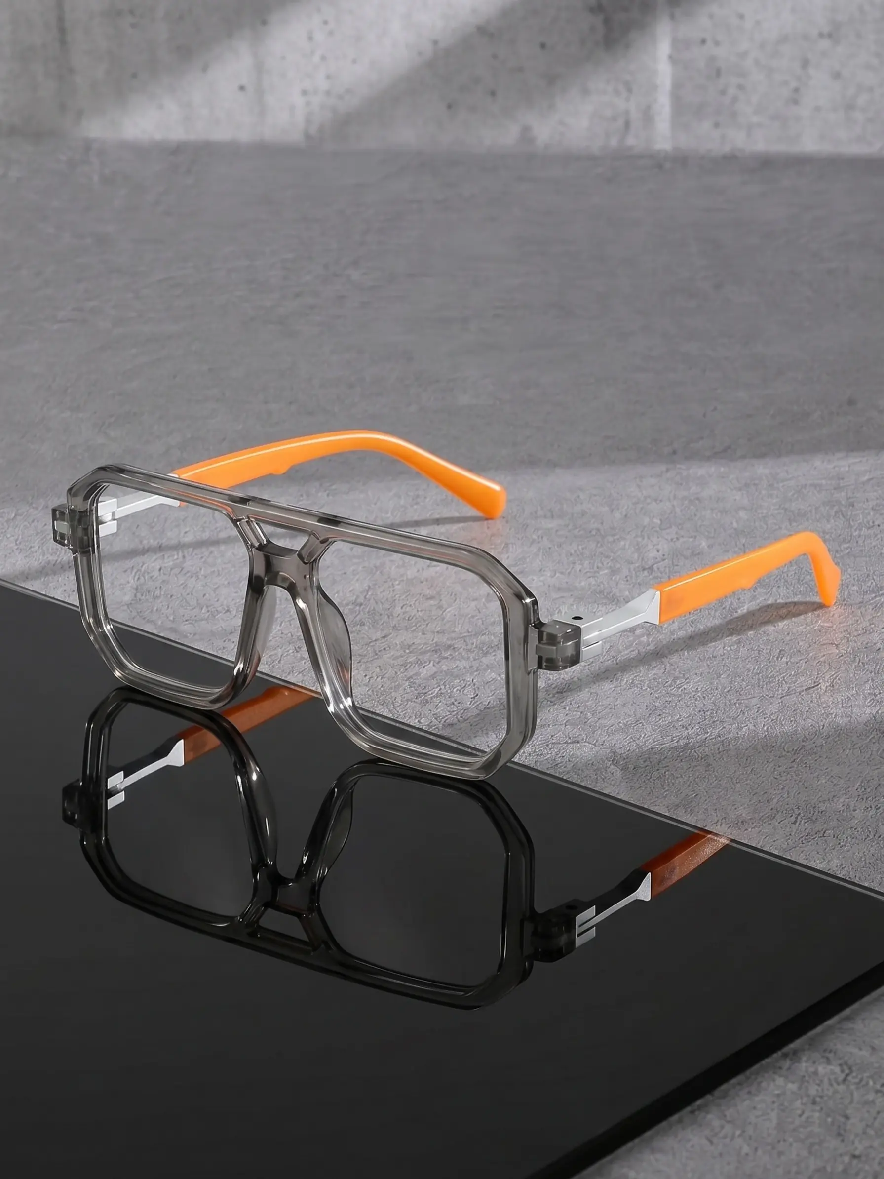 Casual Square Frame Glasses, Retro Double Bridge Full Frame Flat Top, Blue Light Blocking Unisex Daily Wear, Outdoor Fashion Accessory, Eyeglasses Frames, Casual Stylish Glasses, Casual Style Eyewear
