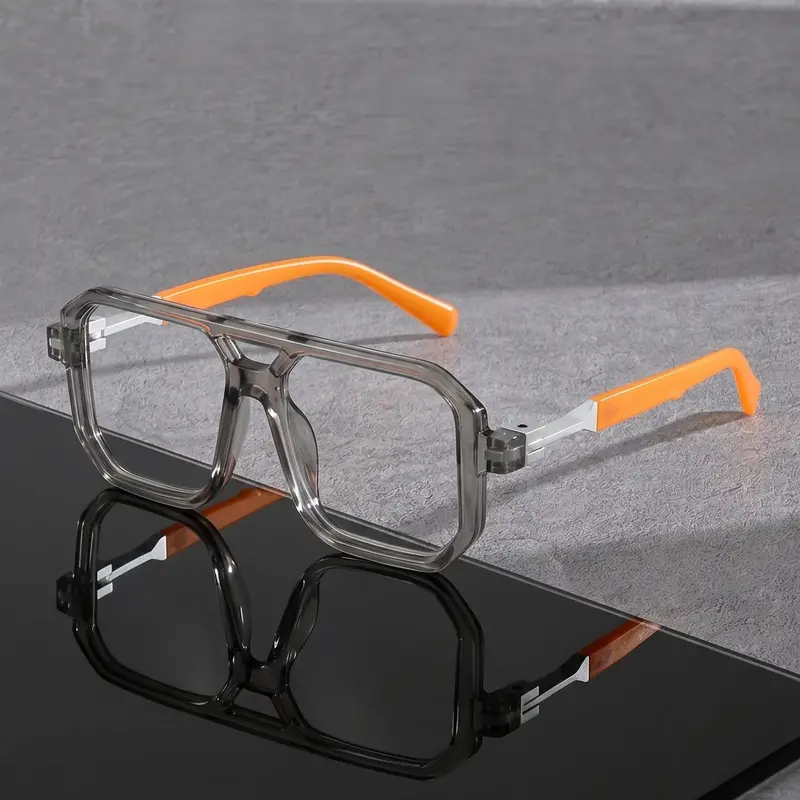 Casual Square Frame Glasses, Retro Double Bridge Full Frame Flat Top, Blue Light Blocking Unisex Daily Wear, Outdoor Fashion Accessory, Eyeglasses Frames, Casual Stylish Glasses, Casual Style Eyewear