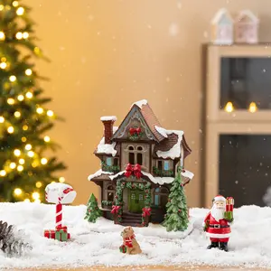 Glitzhome 7.5"H S/4 Christmas Lighetd Resin Mininature House With Timer