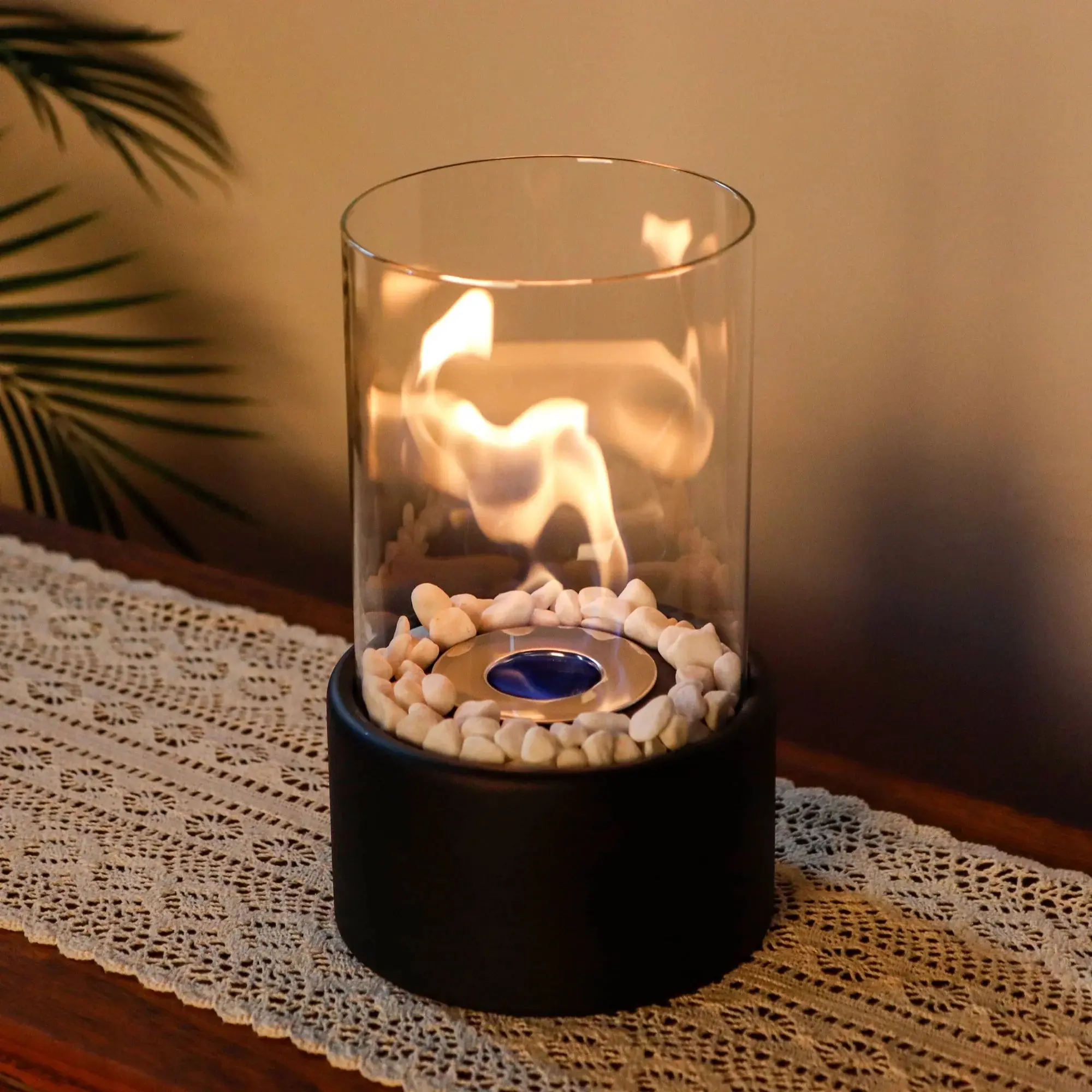 10.5" H Portable Tabletop Round Fireplace(Black)