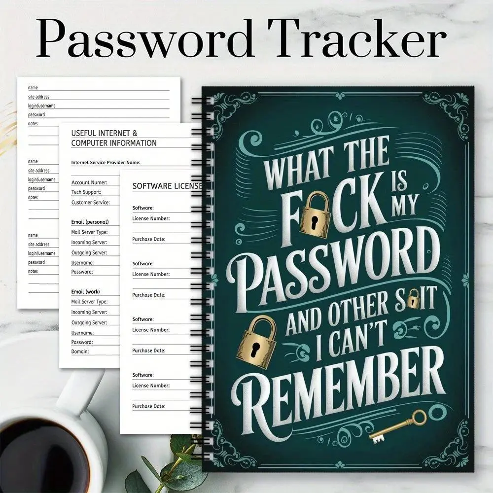 Hardcover Password Book with Individual Alphabetical Tabs, Laminated Large-Print Password Keeper for Seniors, Internet Website Login Details Log Organiser