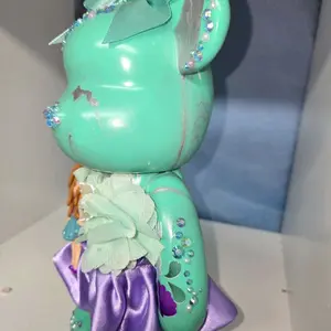 Teal Handpainted Bear with purple