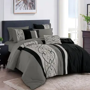 ESCA 9-Piece Comforter Set with Sheets – Black & Grey Modern Bedding Set, Complete Bed in a Bag with Decorative Pillows – Queen, King, Cal King
