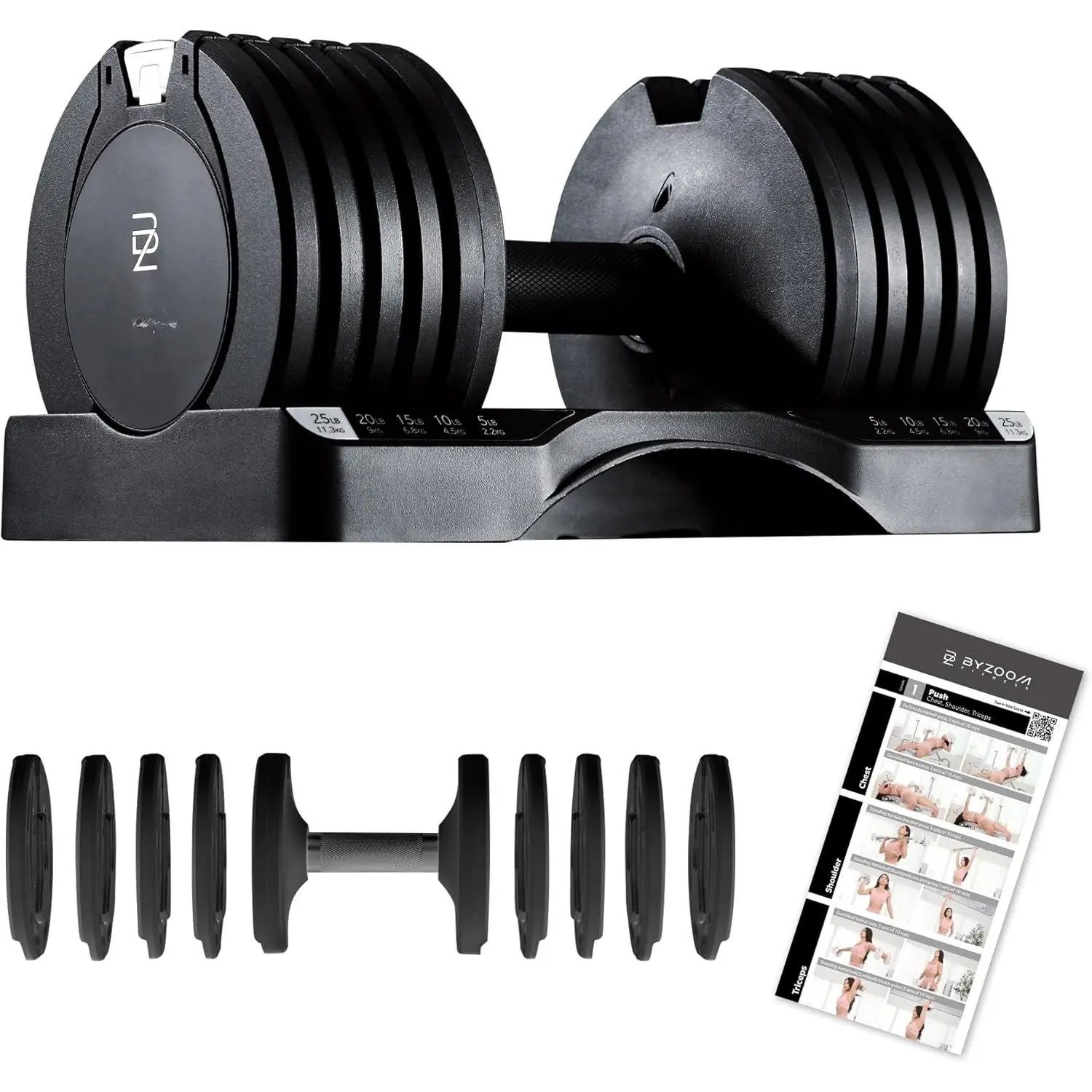 Pure Series Adjustable Dumbbell - 12.5/25/27.5/50/55/75lb -  UNIT OR PAIR(check QTY before purchase) - 5-in-1/ 10-in-1 / 15-in-1 / 21-in-1 Flexible Hand Weights for  Apartment Garage Gym, Strength  &  Workouts, White OR Black