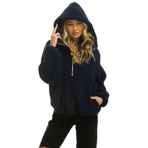 TEDDY UNISEX HOODED HALF ZIP JACKET - NAVY