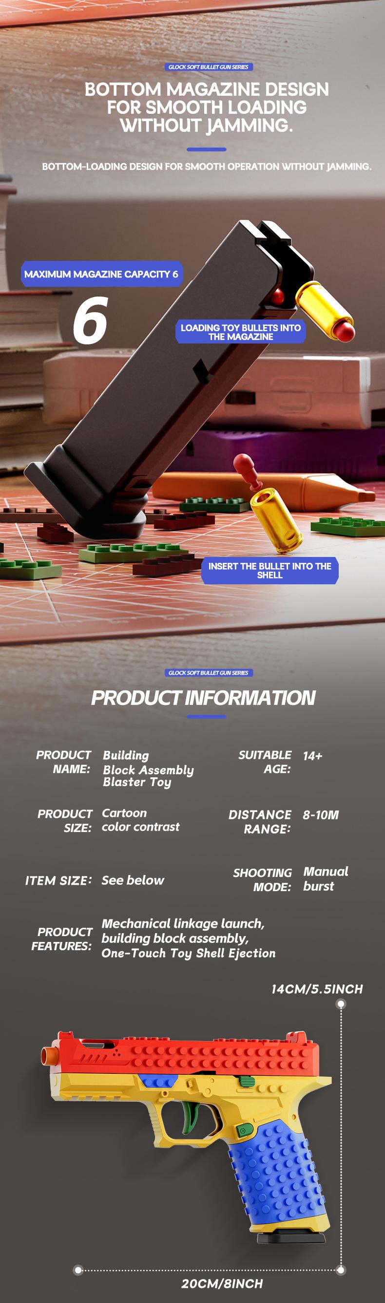 Assembled Building Blocks Soft Bullet Gun, Suitable for Multiplayer Outdoor Cooperative Games, Team Challenges and Festival Gifts