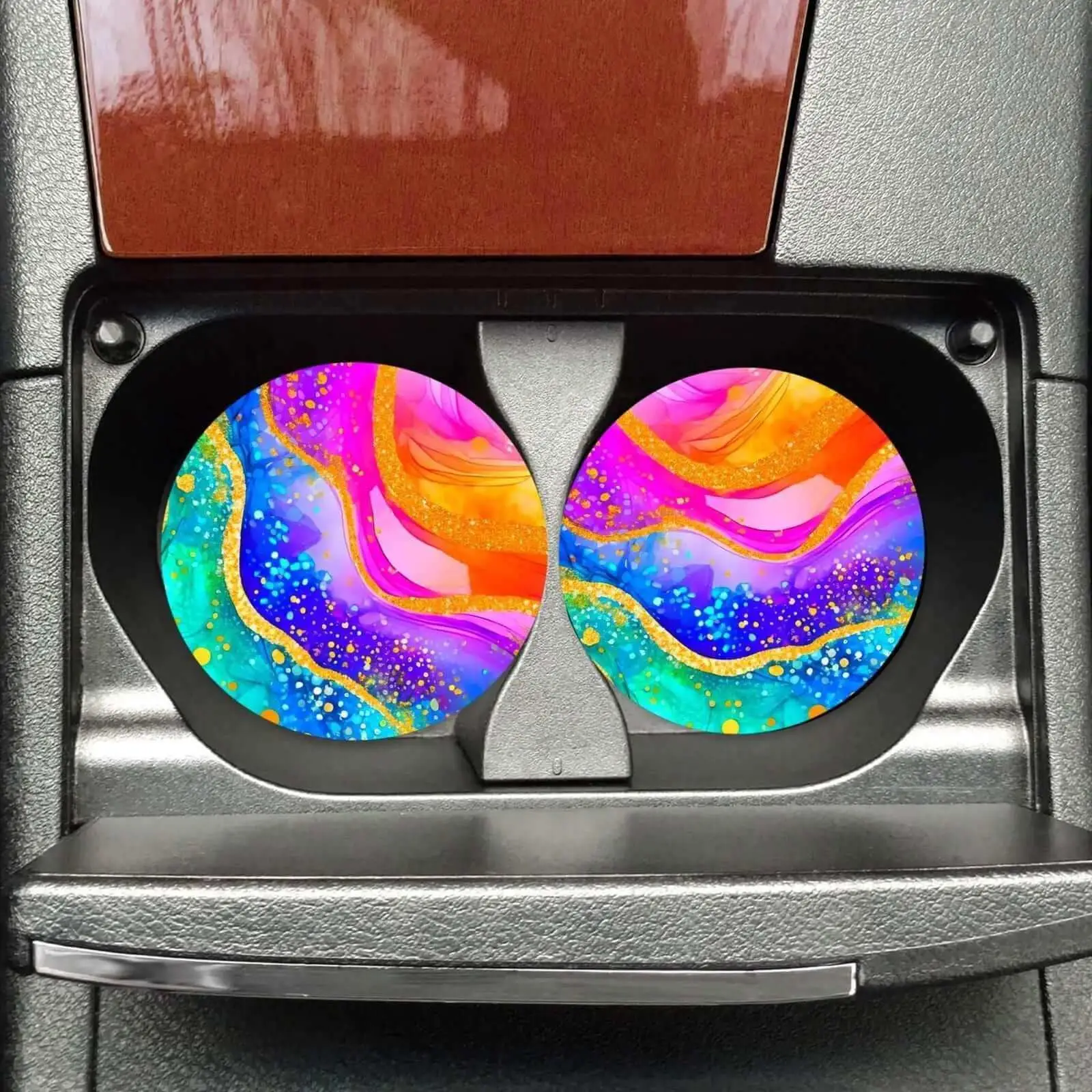 Watercolor Marbled Neoprene Car Coaster Set for Cup Holder Absorbent Washable and Fun