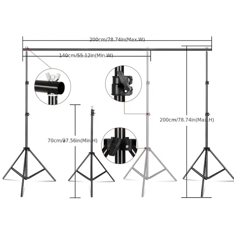 BYXAS Alloy Portable Retractable Backdrop Tripod Stand Kit, 6.5x6.5ft Adjustable Support with 2 Crossbars, 4 Clamps, Carrying Bag, Plastic Sandbag Stabilizer for Baby Photo Shoots, Home/Wedding/Parties Decoration