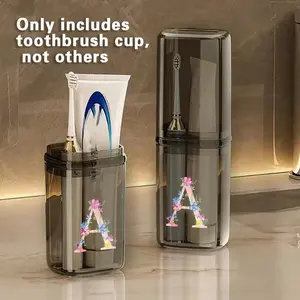 Letter Pattern Toothbrush Holder, 1 Count Portable Toothbrush Storage Box, Mouthwash Toothbrush Case, Dustproof Toothbrush Cup Container Case