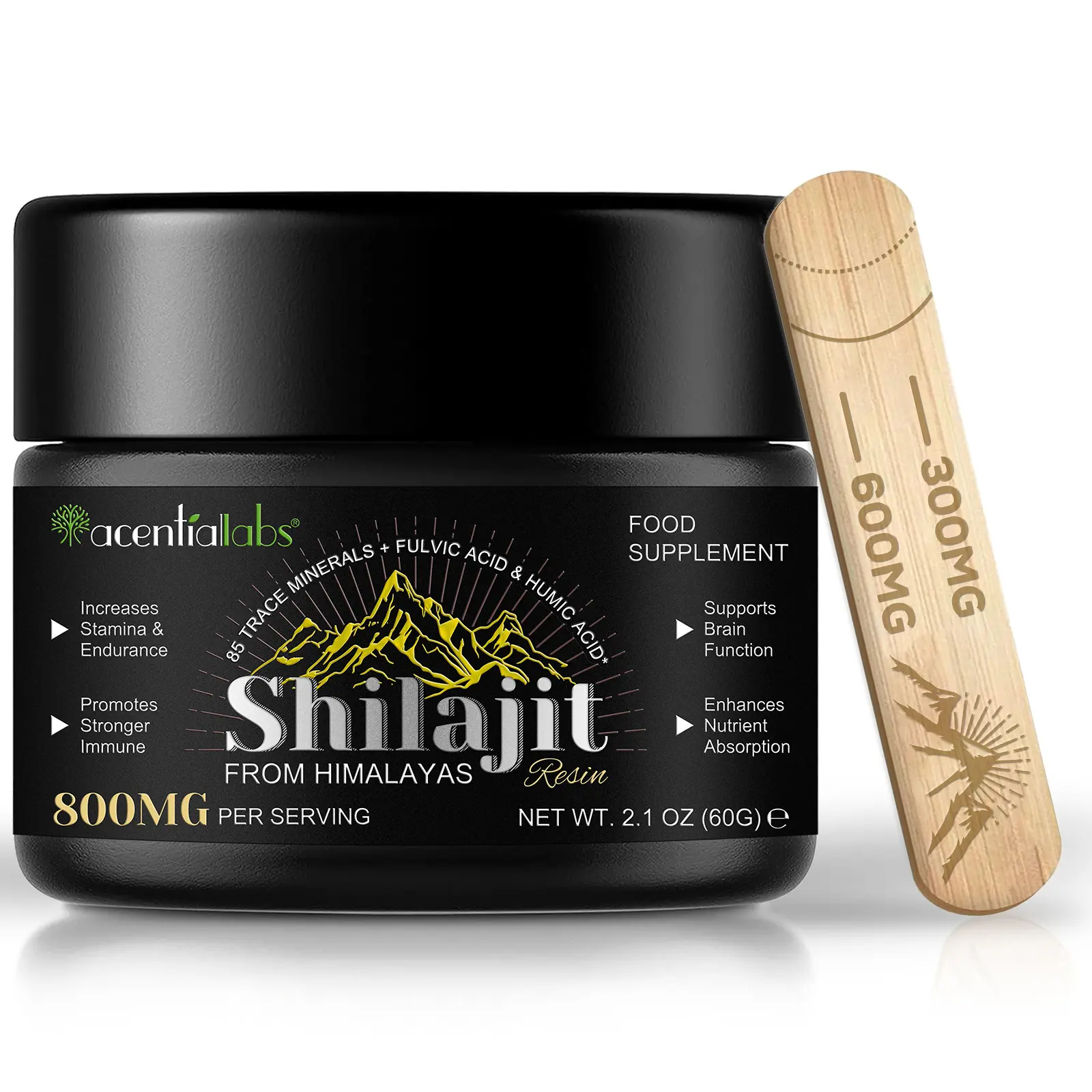 Acentialabs Organic Himalayan Shilajit Resin 800MG - High Potency Fulvic Acid, 85+ Trace Minerals, Single Sugar-Free Supplement for Energy, Strength, Fitness & Metabolism Support (For Men)