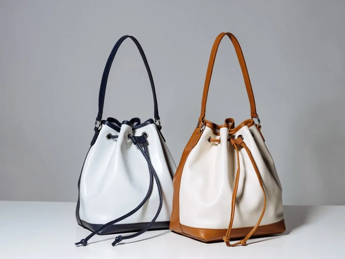 Bucket bag, White Leather Bucket Bag, Drawstring Bag , Shoulder Bag, Custom Bucket Bag
