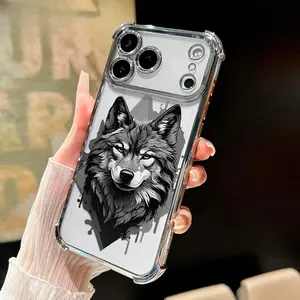 Animal Wolf Fashion Four Corner Anti-Fall Phone Case Transparent Electroplated Protective Cover for iPhone 17 16 Pro Max 15 Plus 14 13 12 11