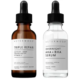 Moonlight Magic Duo | Triple Repair Serum + Overnight AHA/BHA Serum | Fade Dark Spots, Brighten Skin, Boost Collagen & Smooth Texture | Nighttime Skincare Set