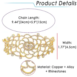 OIDEA Women's Gold Floral Choker Necklace - Hollow Rhinestone Finish, Decorative Flower, Sparkling Bridal Statement Jewelry, Wedding Prom Gift, Decorative Flower Necklaces, Rhinestone Finish Necklaces