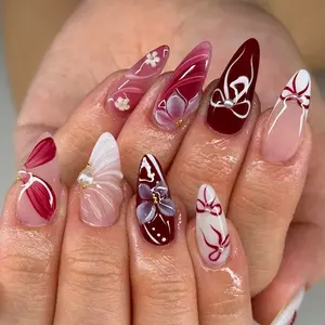 Elegant Floral Stripe Bow Nail Art Stickers, Removable Manicure Decals, Removable Design, Soft European Style, Set of 24 Pieces, Perfect for Any Occasion, Decoration