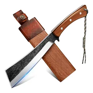 Freelander Knives with Red Sandalwood Ergonomic Full Tang Handle and Wood-Leather Sheath —  Outdoor Tool for Camping, Hiking, Yard Work