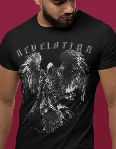 Archangel Michael T-Shirt Warrior Angel Revelation 12 Faith Apparel For Men Christian Tee Short Sleeve Fitted Crew Neck Summer Rock Style