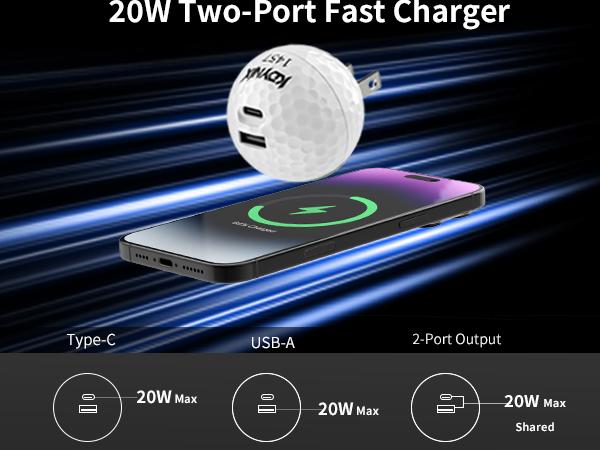 20W Dual Port Golf Ball Charger Block, GaN III Fast Wall Charger with UL Certification, Portable Mini Travel Charger for iOS & Android, Creative Sports Gift for Golf Lovers, USB-C & USB-A Power Adapter 20W Dual Port Golf Ball Charger Block, GaN III Fast Wall Charger with UL Certification, Portable Mini Travel Charger for iOS & Android, Creative Sports Gift for Golf Lovers, USB-C & USB-A Power Adapter