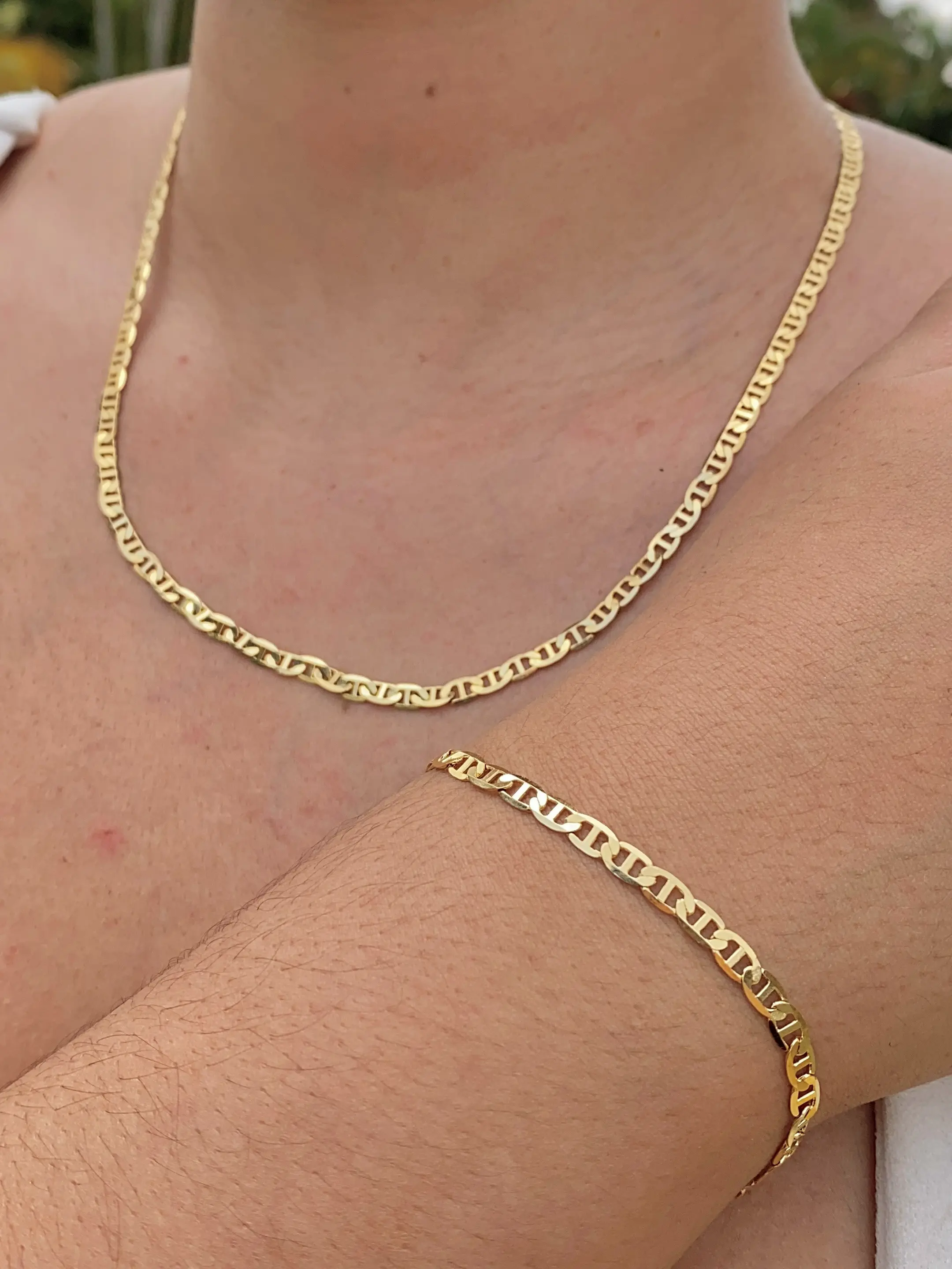 Mariner Chain Bracelet for Women & Men - Everyday Wear Anchor Necklace Bracelet - 2-Piece Set - Casual Style - Anniversary Birthday Gifts