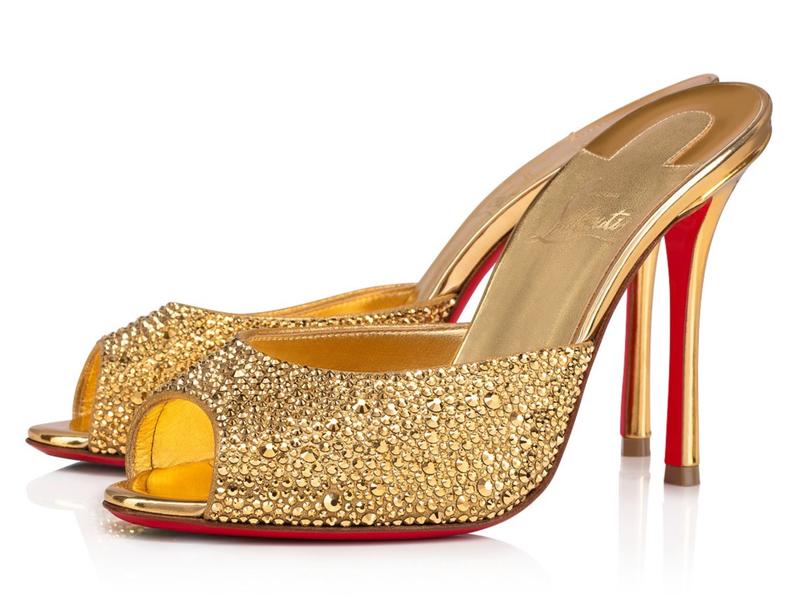 Christian Louboutin Me Dolly Strass 100 Gold Backless Sandal Mule Heel Pump