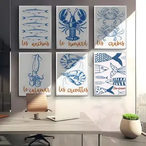 PIKPAKA Retro Style Fish and Shrimp Poster HD Waterproof Art Poster for Home, Bar & Café Decor | Fade-Resistant, Non-Sticky, Vibrant DIY Wall Print Perfect Decorative Poster for Office & Living Room