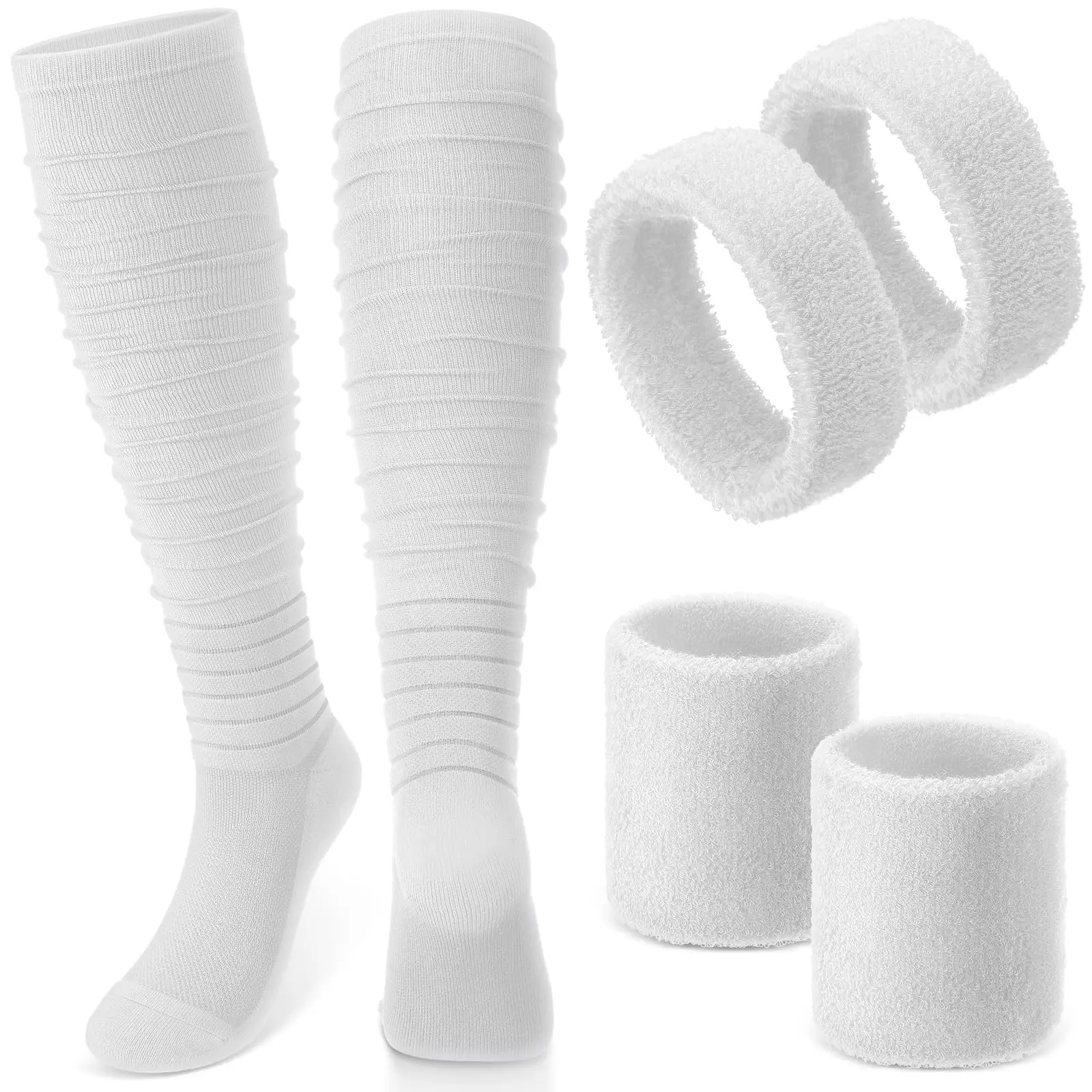 Football High Socks Arm Bicep Bands Wrist Sweatbands Set Scrunch Extra Long Thick Cotton Wristband For Sports Adult