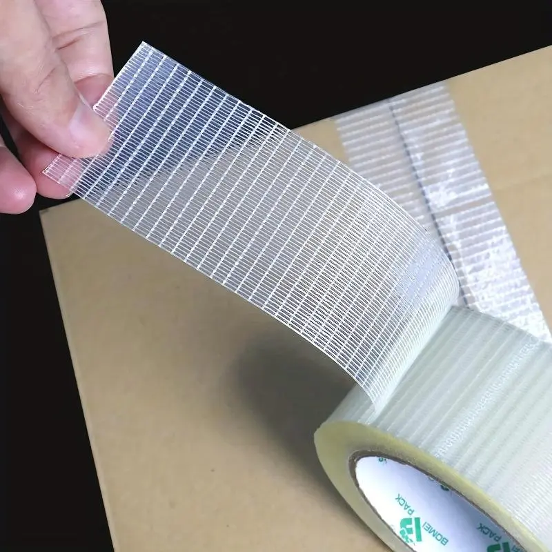 1pc Heavy-Duty Transparent Fiberglass Strapping Tape - Super Strong, Waterproof, Single-Sided Adhesive with Carton Sealing Feature, 25m Length, Multiple Widths (10mm-50mm) for Packaging, Electrical, Aircraft Model & Refrigerator Fixing